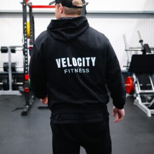 Velocity Fit unisex black hoodie